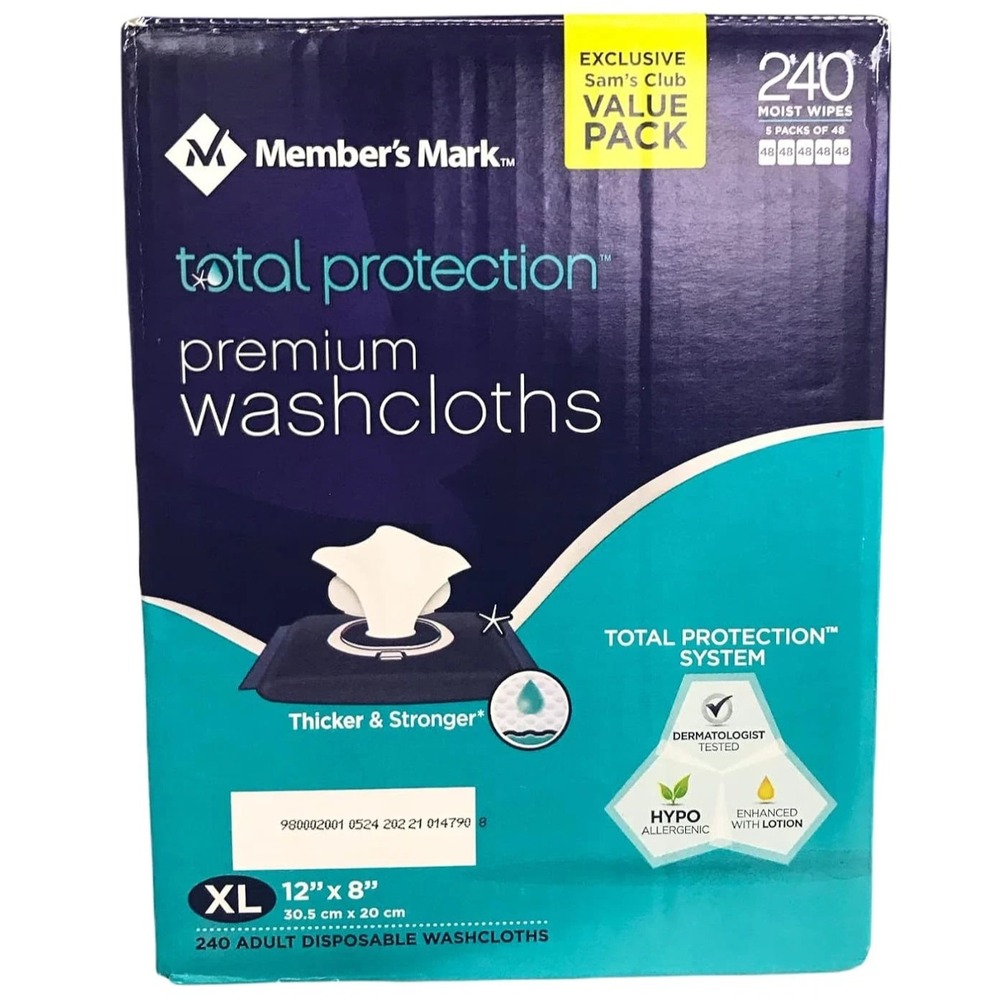 Member's Mark Total Protection Washcloths (240 Ct) 5 Packs of 48